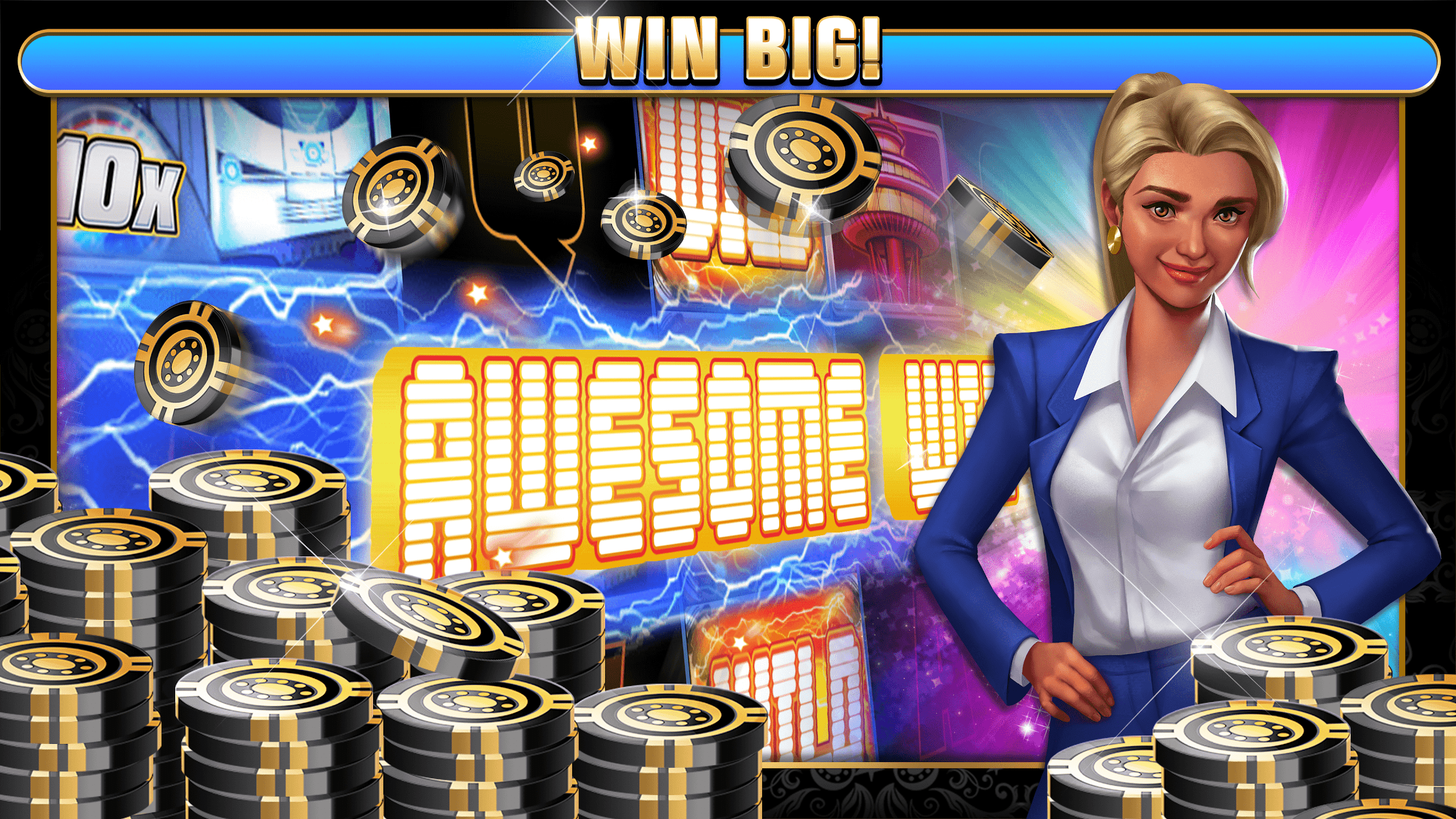 Slingo Casino bonus round with multiplier wheel and golden coin shower