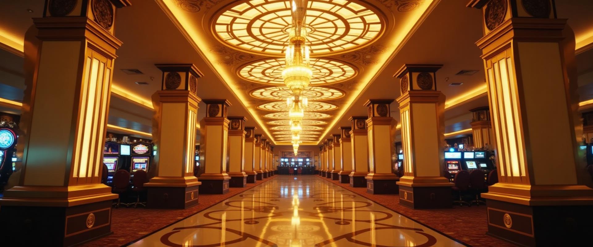 Golden casino interior with elegant art deco decorations