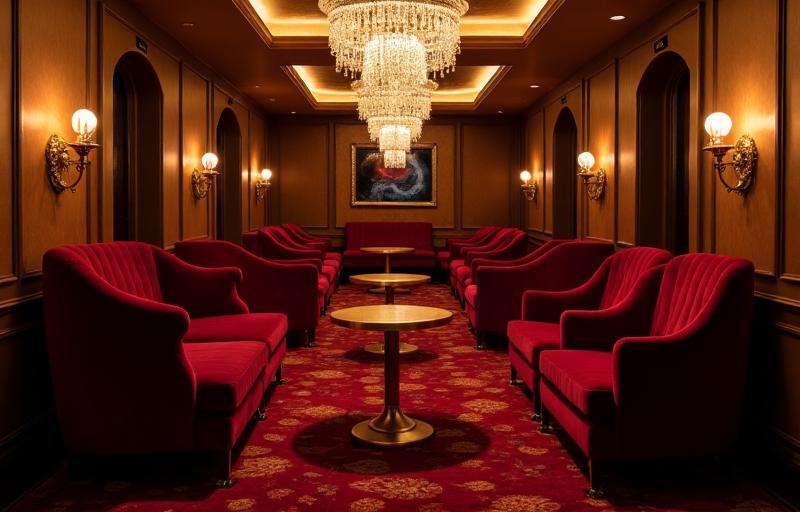 Premium VIP lounge interior with gold accents and exclusive gaming tables