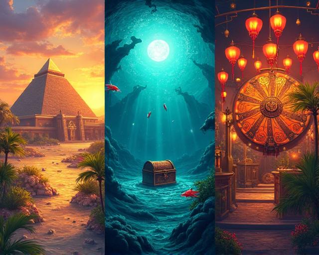 Egyptian pyramid and ocean treasure themed slot machine backgrounds