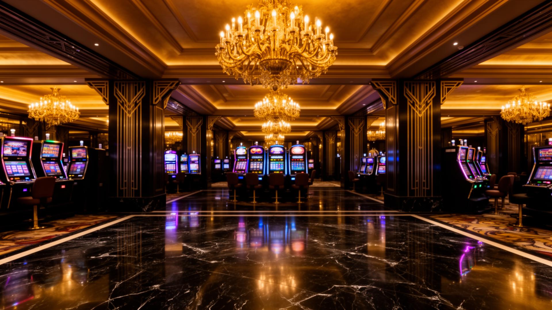 Casino atmosphere with golden lights and sparkling decorations