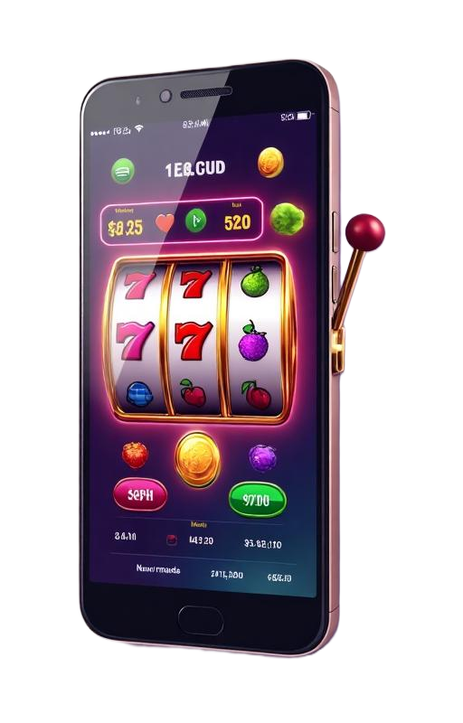 Smartphone displaying Slingo Casino Vegas Slots gameplay with vibrant slot machines
