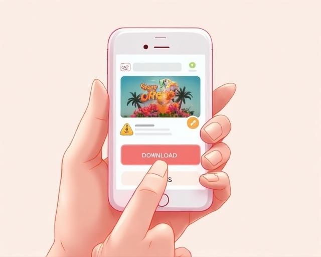 Hand tapping download button on smartphone app store