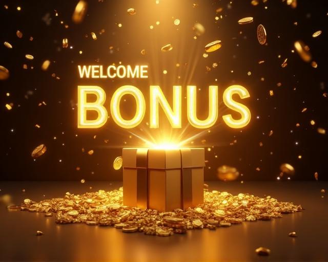 Welcome screen with sign up form and welcome bonus display